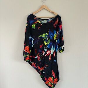 One Shoulder Black Abstract -Print Women's Dress